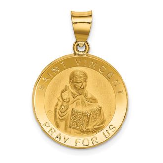 Diamond2Deal 14k Yellow Gold Polished Satin St. Vincent Hollow Medal Pendant