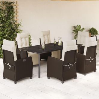 vidaXL Set Comedor De Jard&iacute;n 7 Pzas Con Cojines Rat&aacute;n Sint&eacute;tico Marr&oacute;n Vidaxl