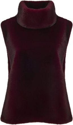 Cesare Gaspari Mouwloze gebeeldhouwde top van imitatiebont met kraag - Bordeaux - Dames - Tops zonder mouwen - Rood - ONE Size - Leer - Tops