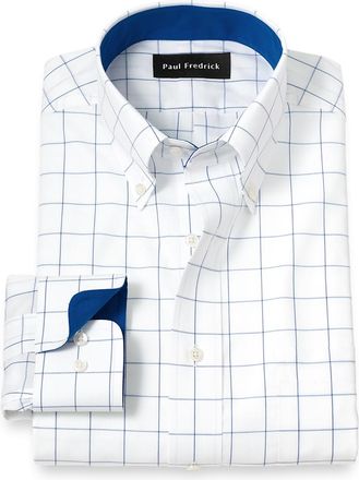 Paul Fredrick Non-iron Cotton Windowpane Dress Shirt With Contrast Trim
