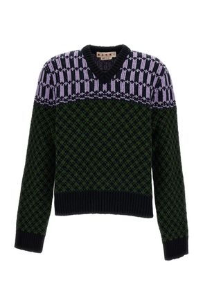 Marni Multicolor Geometric Jacquard Wool Sweater