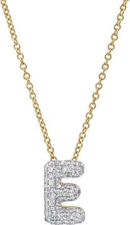 LuvMyJewelry Small Bubble Initial Letter 14K Yellow Gold Diamond Pendant Necklace