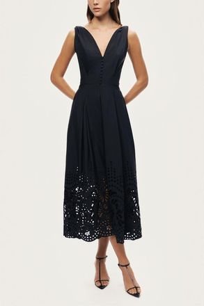 Nocturne Sleeveless Embroidered Midi Dress in Black at Nordstrom, Size X-Small Eu