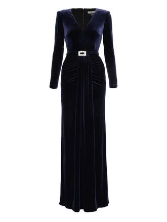 Nissa crystal-bucket velvet maxi dress - Blue