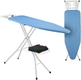 Relaxdays Tabla De Planchar Para Plancha De Vapor, 120x38 Cm, Regulable En Altura, Plegable, Estante Ropa Plegada, Azul - Relaxdays