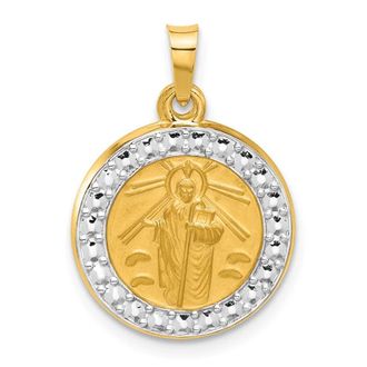 Diamond2Deal 14k Yellow Gold with White Rhodium Hollow St. Jude Thaddeus Medal
