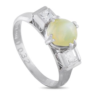 Luxury Bazaar Platinum 0.32 ct Diamond and 1.57 ct Cats Eye Ring 5347