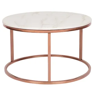 Beliani Beliani - Mesa De Centro Efecto M&aacute;rmol De Metal Beige Cobrizo 70 Cm Tablero Mdf Coral