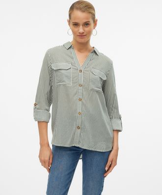Vero Moda Hemdbluse VERO MODA VMBUMPY L/S SHIRT NEW WVN GA NOOS, Damen, Gr. XXL, gr&uuml;n (laurel wreath stripes), Web, Obermaterial: 100% Viskose, gestreift, regul