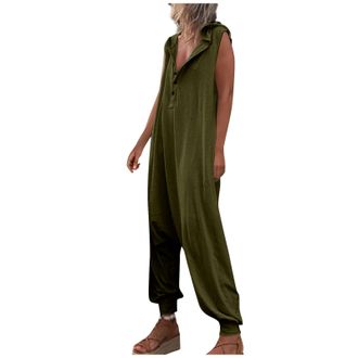 Generic Womens Jumpsuits with Hood Baggy Dungarees Overalls with Pocket Sleeveless Dungaree Long Playsuits Baggy Trousers Plain Spring Summer Beachwear Button