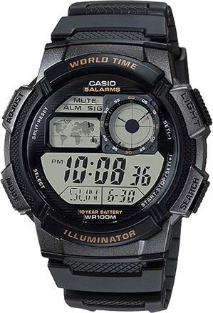 Casio Mens Black Digital World Time Resin Sport Wristwatch - AE-1000W-1AVCF