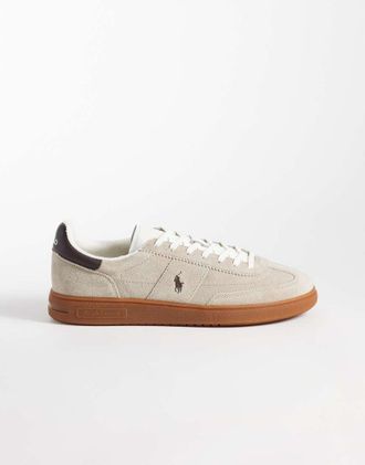 Polo Ralph Lauren Sneakers in camoscio marrone chiaro con suola in gomma-Bianco