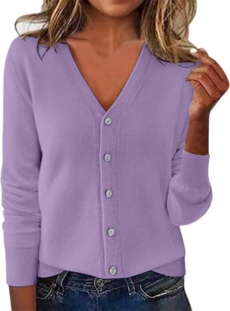 Generic Cardigans for Women Long Sleeve Open Front Lightweight Knit Sweaters Button Down V Neck Ribbed Cardigan Ladies Winter Soft Comfy Jumper Outerwear Plus