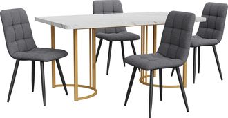 STILVORA Conjunto De Mesa Y Sillas Con 1 Mesa De Comedor Y 4 Sillas, Patas Ajustables, Mdf, Metal, Lino Y Espuma, Blanco
