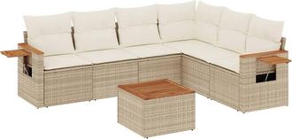 vidaXL Vidaxl - Set Sof&aacute;s De Jard&iacute;n 7 Piezas Y Cojines Rat&aacute;n Sint&eacute;tico Beige