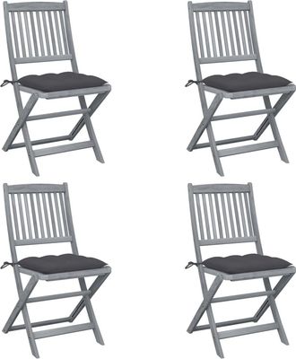 vidaXL Vidaxl - Sillas De Jard&iacute;n Plegables 4 Uds Cojines Madera Maciza Acacia