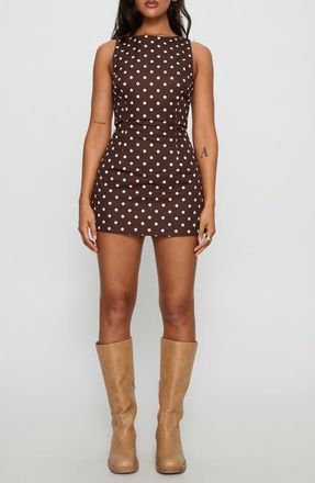 Princess Polly Yumiko Polka Dot Sleeveless Skirted Romper in Brown Polka at Nordstrom, Size 12