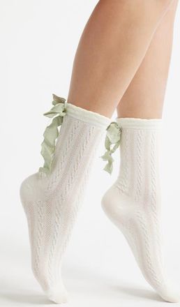 High Heel Jungle Mel Bow Crew Socks in White at Nordstrom