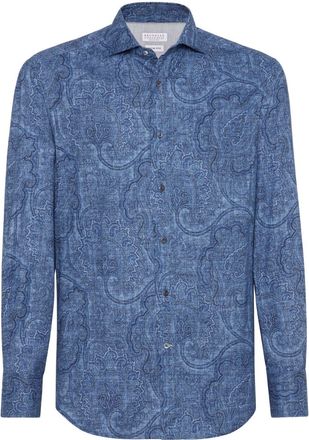 Brunello Cucinelli patterned jacquard cotton shirt - men - Cotton - S - Blue