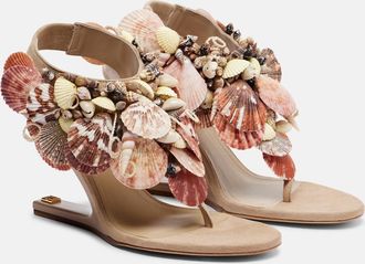 Balmain Embellished suede slingback wedges