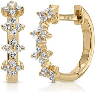 EF Collection Fleur Diamond Huggie Hoop Earrings in 14K Yellow Gold at Nordstrom