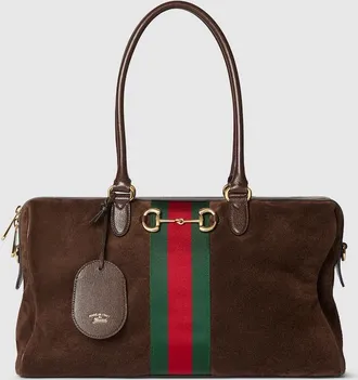 Gucci Borsetto Large Boston Bag, Brown, Suede