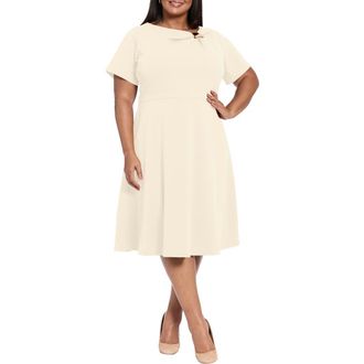 London Times Fit & Flare Midi Dress in Sugar Ivory at Nordstrom Rack, Size 18W