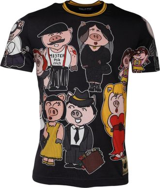 Dolce & Gabbana Black 2019 Year Of The Pig Crew Neck Mens T-shirt