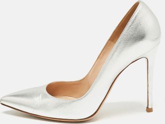 Gianvito Rossi Silver Leather Gianvito 105 Pointed Toe Pumps