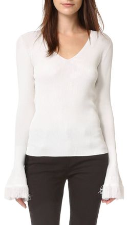 Derek Lam V-Neck Ribbed Sweater In White