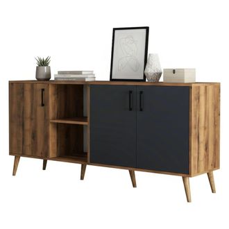 Dmora Aparador Vardah, Alacena 3 Estantes, 7 Compartimentos, 3 Puertas, 180x45x80h Cm Marr&oacute;n Nogal