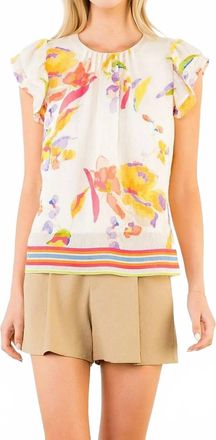 THML Clothing Short Ruffled Sleeve Floral Top In Multi