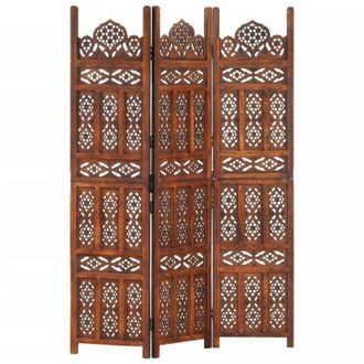 vidaXL Hand carved 3-Panel Room Divider Brown 120x165 cm Solid Mango Wood vidaXL