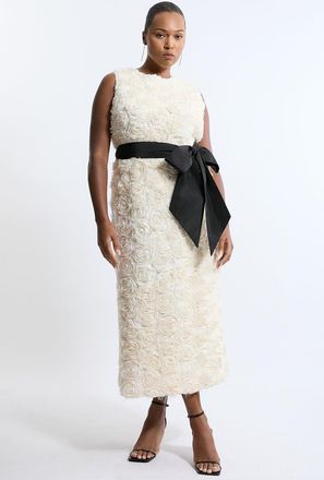 Karen Millen Plus Size Textured Rosette Bow Belted Pencil Dress