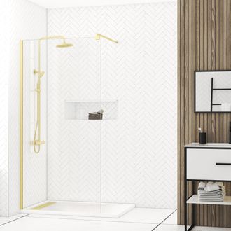 Aurlane Parete Doccia 100x200 Cm - Vetro Temperato 8 Mm - Finitura Oro Spazzolato - Freedom 2 Gold