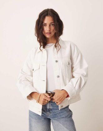 Abercrombie & Fitch Giacca trucker di jeans bianca-Bianco