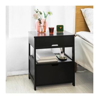 SoBuy Bedside Table with 2 Drawers Black,FRG258-SCH - Sobuy