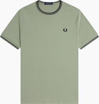 Fred Perry Mens Fred Perry Twin Tipped Mens T Shirt Crew Neck Short Sleeve Summer Tee - Green - Size: 40