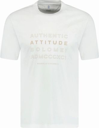 Brunello Cucinelli Mens Brunello Cucinelli Crew Neck Attitude T-Shirt White & Beige - Size: 38