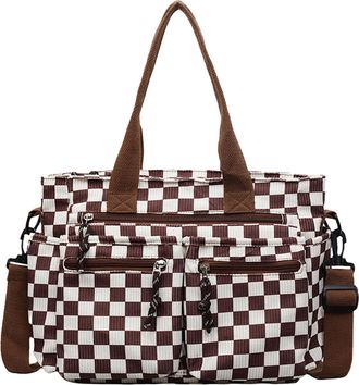 Generic Cymwer Plaid Pattern Crossbody Bag Large Capacity Checkered Tote Handbag (Dark Brown) (Style 5)