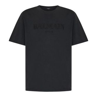 Balmain T-Shirts, male, Gray, M, Ribbed Crewneck T-Shirt