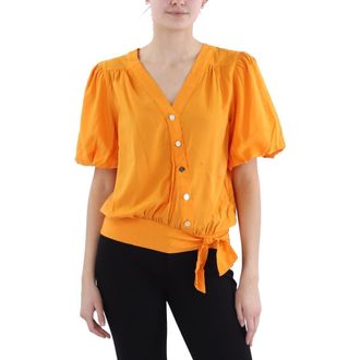 Karl Lagerfeld Paris Blouse Top WomensOrange Crossover Puff Sleeve FTS1151