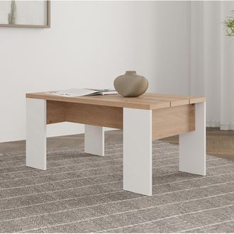 Dmora Mesa De Centro Riposto, Forma Rectangular, Tapa Marr&oacute;n, Estructura Blanca, 90x50x43h Cm Roble Marr&oacute;n Nodi