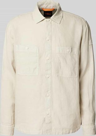 Boss Orange by Hugo Boss BOSS Orange Regular Fit Leinenhemdjacke mit Brusttaschen Modell Locky in Sand, Gr&ouml;&szlig;e XL