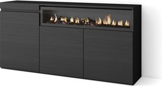 Skraut Home Skraut Home - Aparadores Para Sal&oacute;n, Gran Capacidad De Almacenaje, 150x75x35cm, 3 Puertas, Chimenea El&eacute;ctrica, Estilo Moderno, Negro