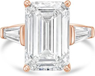 Diana M. Jewels 18kt Rose Gold 8.00 ct tw Emerald Cut with two Long Baguettes on the side Engagement Ring (Single Claw)