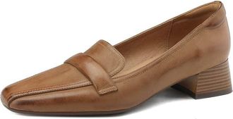 TinaCus Pointed Toe Genuine Leather Handmade Low Chunky Heels Slip On Womens Casual Loafer Shoes, Brown, 4 UK