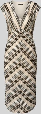 Comma Midikleid mit V-Ausschnitt in Beige, Größe 36