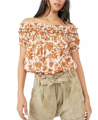 Free People Suki Floral Off The Shoulder Top In Ivory Combo