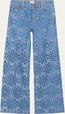 Alice & Olivia Weezy Laser-Cut Wide-Leg Jeans